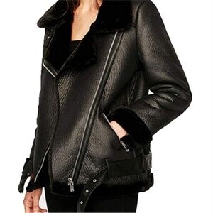 ZARA Faux Sterling Double Biker Moto Jacket